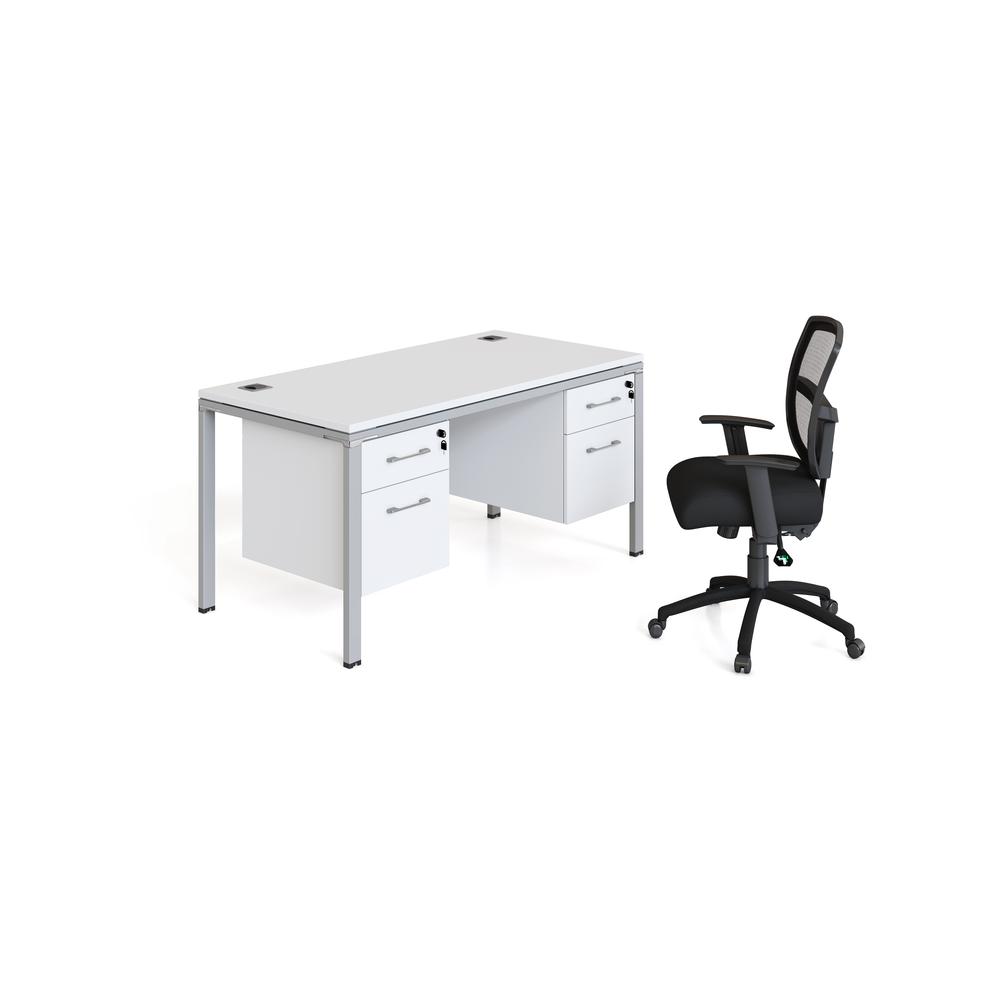 Single Desk With (2) Pedestals, 66" X 24" Desk Top, White. Picture 2