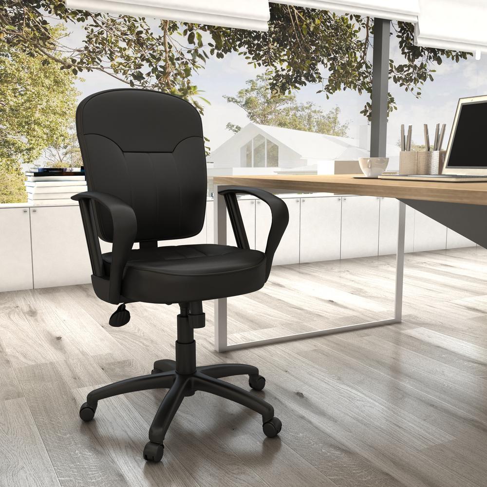 Boss Black Leather Task Chair W/ Loop Arms. Picture 7