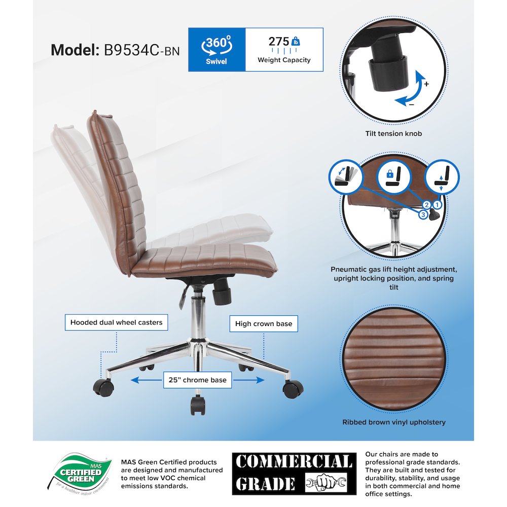 Boss Brown Vinyl Armless Hospitality Chair. Picture 7
