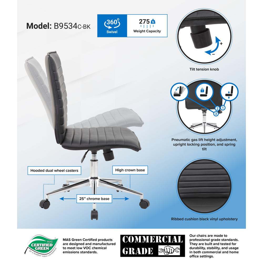 Boss Black Vinyl Armless Hospitality Chair. Picture 7
