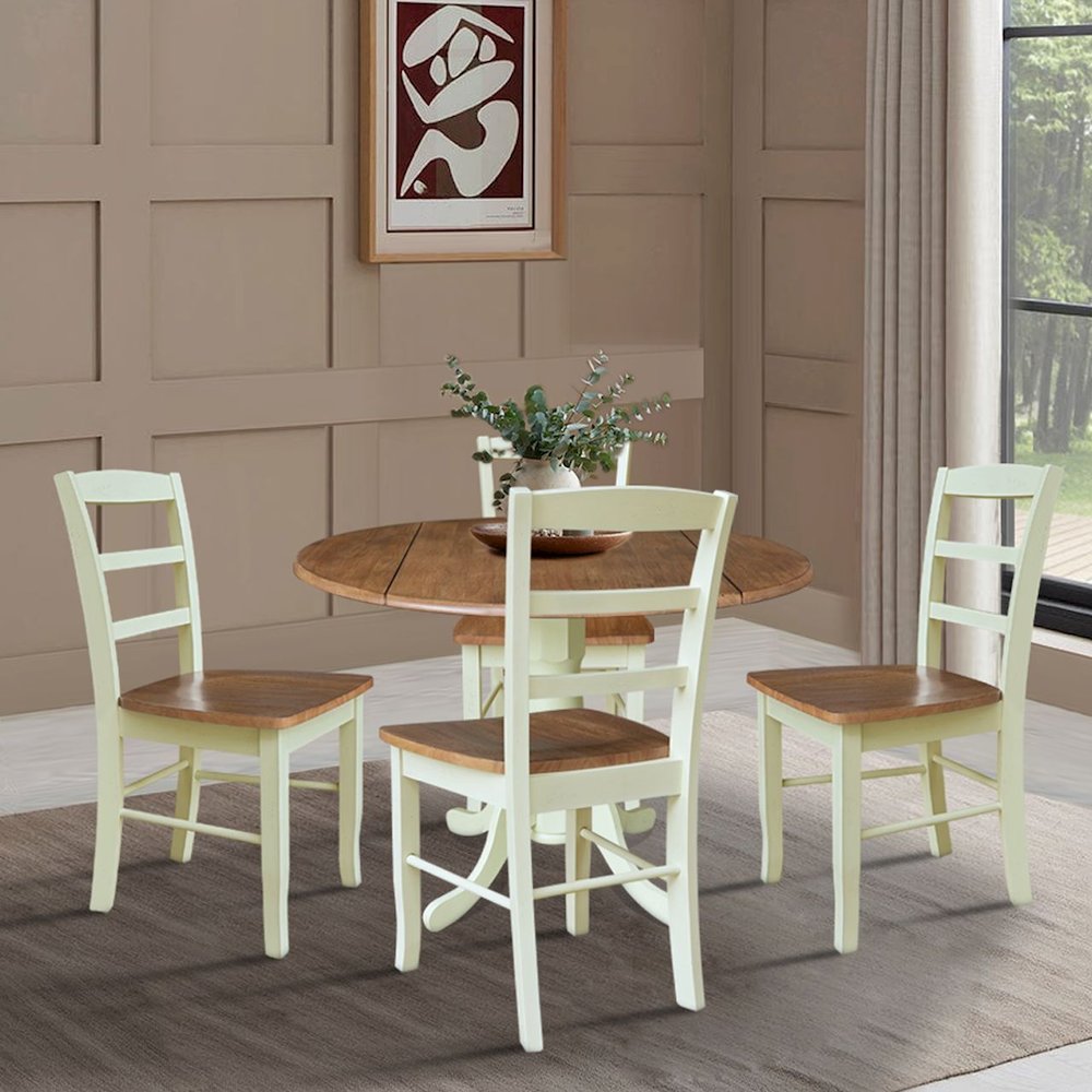 42" Dual Drop Leaf Dining Table with 4 Madrid LadderBack Chairs. Picture 2