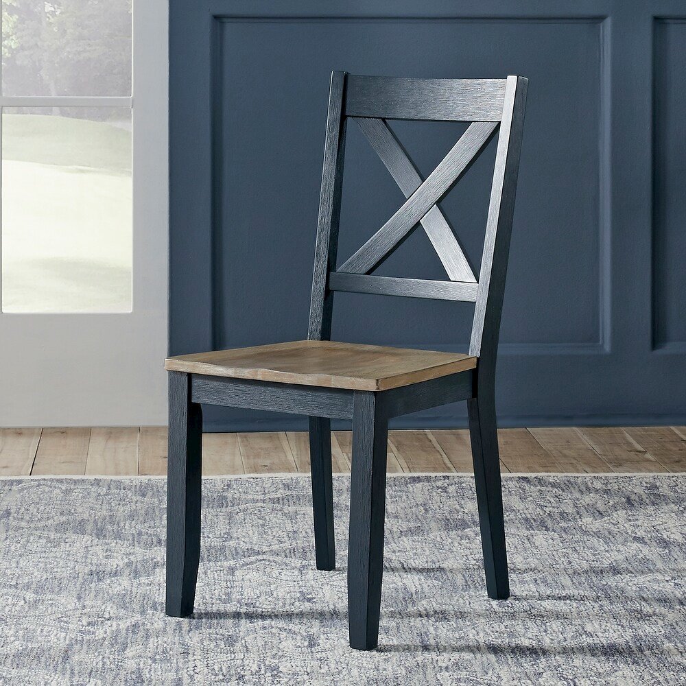 Lakeshore X Back Side Chair- Navy (RTA)- Set of 2 in White, Navy. Picture 3