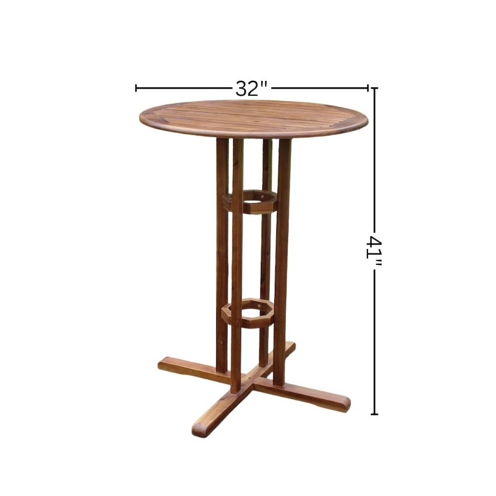 Bar-Height Bistro Table, Acacia Wood, Square Outdoor Stool Table, Brown. Picture 4