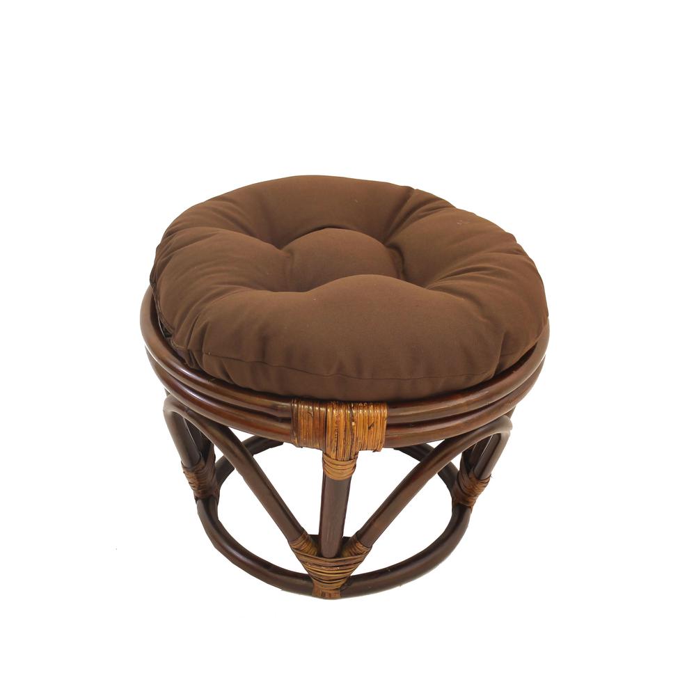 Rattan Footstool with Twill Cushion. Picture 1