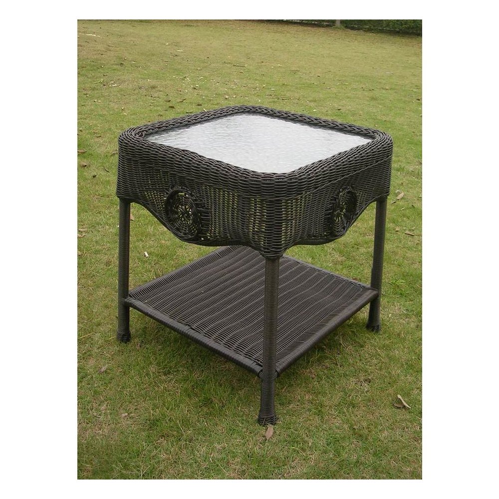 Wicker Glass Top Side Table. Picture 1