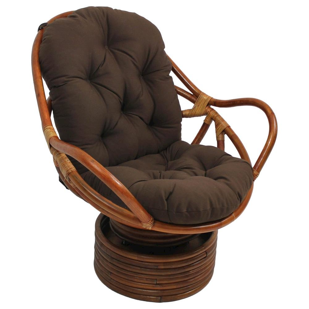 Swivel Rocker, Brown Rattan and Chocolate Twill Cushion, Comfortable Outdoor. Picture 1