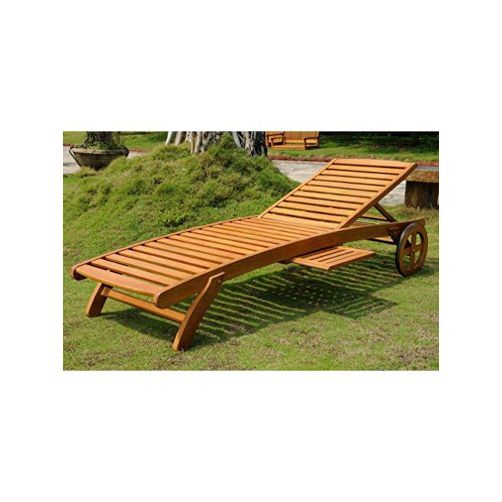 Royal Tahiti Outdoor Wood Chaise Lounge with Wheels. Picture 1