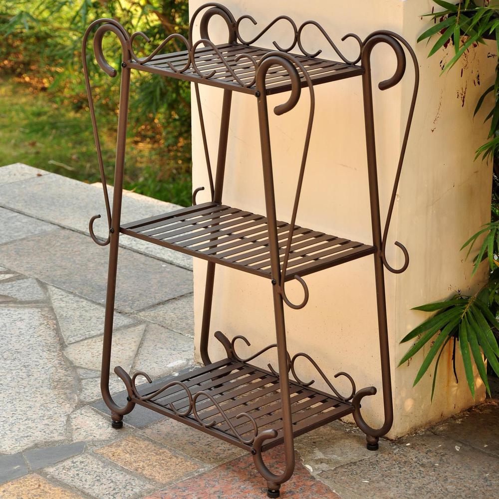 Santa Fe Iron Nailhead 3-Tier Plant/Utility Shelf. Picture 1