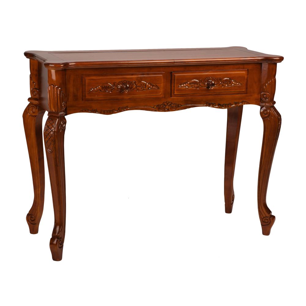 Carved Wood 2 Drawer Queen Anne Hall Table. Picture 1
