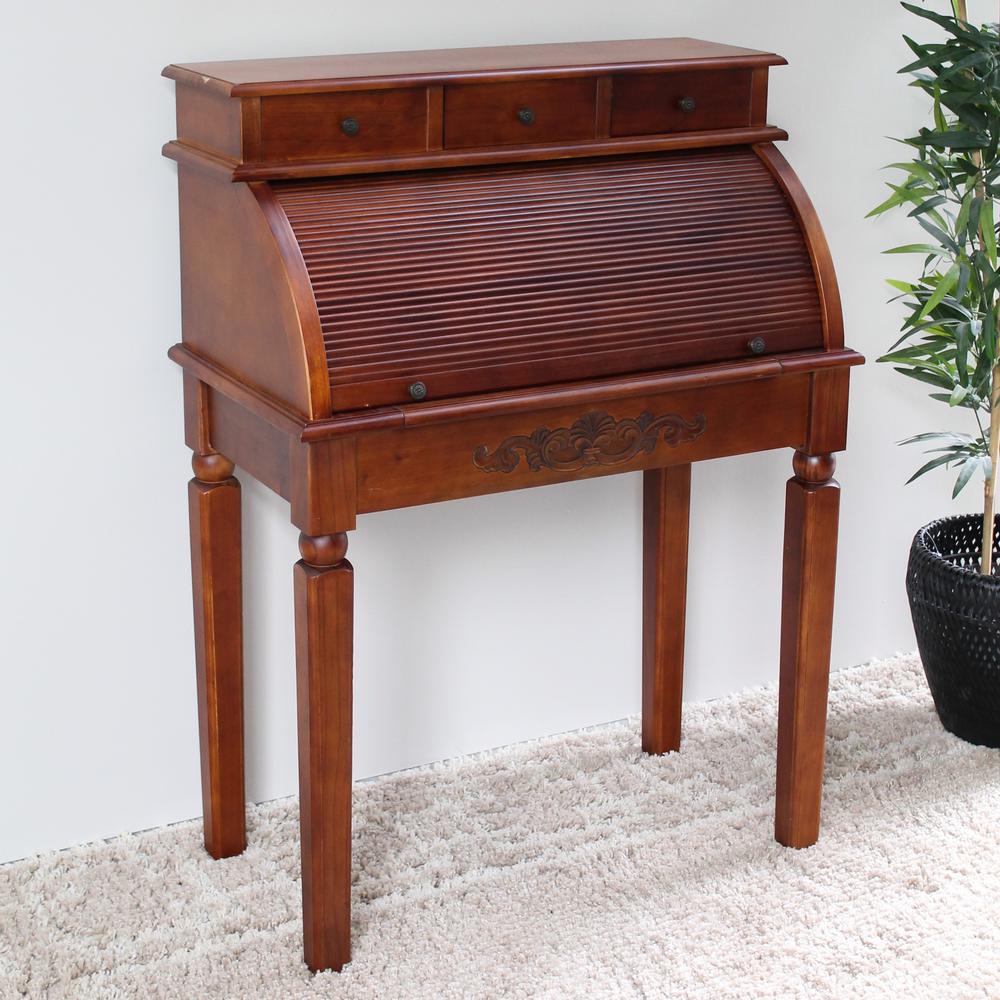 Carved Wood Roll Top Desk. Picture 2