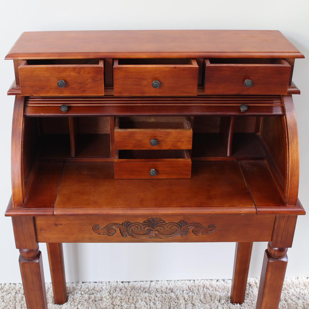 Carved Wood Roll Top Desk. Picture 1