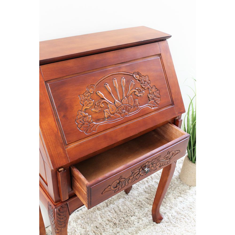 Small Carved Secretary Desk with Fold Out Front. Picture 1