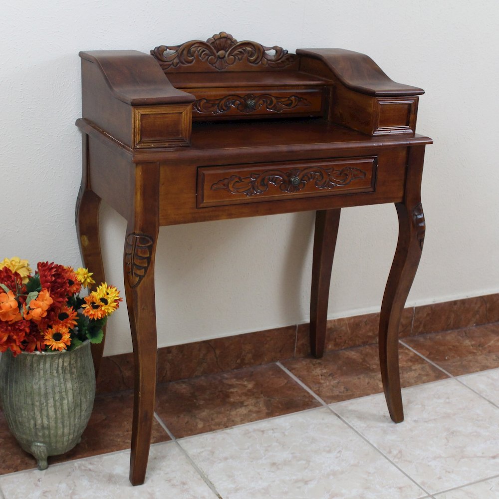 Carved Wood Two Drawer Telephone Table. Picture 1