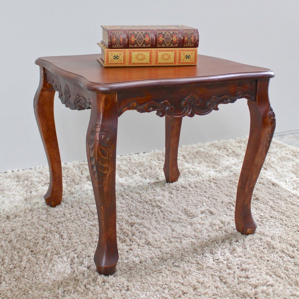 Carved Wood Square End Table. Picture 2