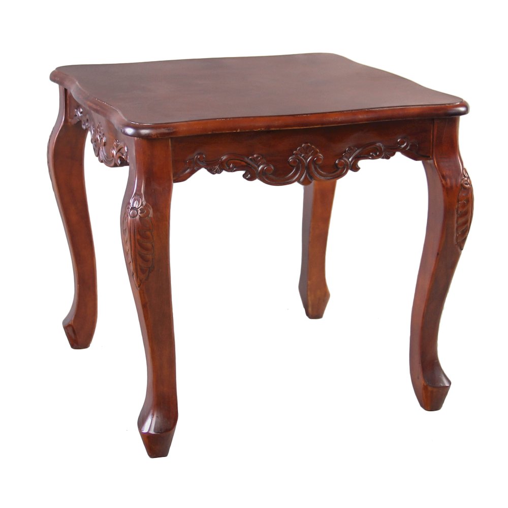 Carved Wood Square End Table. Picture 1