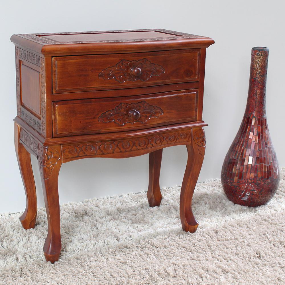 Carved Wood Two Drawer Table. Picture 2
