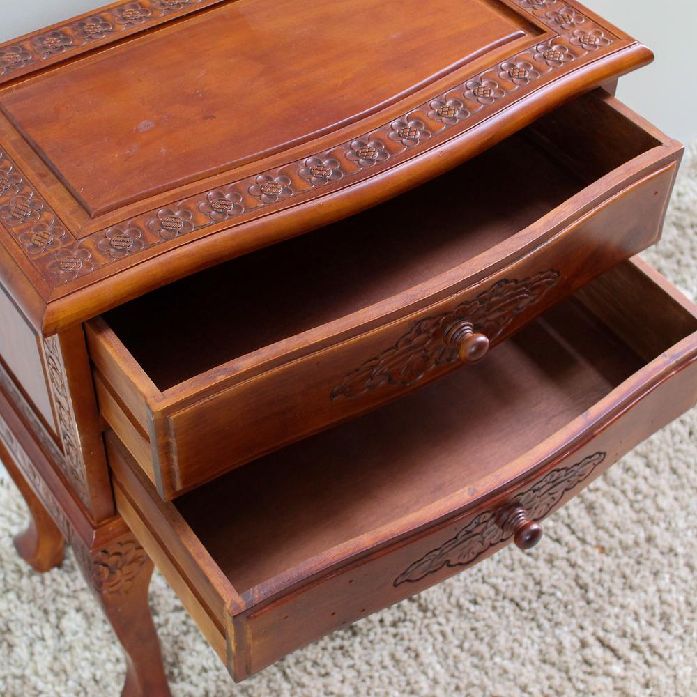 Carved Wood Two Drawer Table. Picture 1