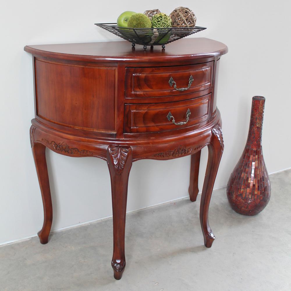 Half Moon Wood Wall Table with Two Drawers. Picture 1