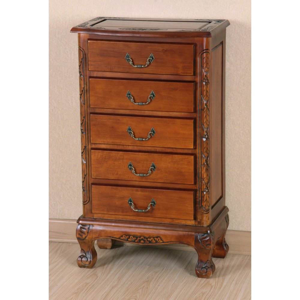 Carved Wood Five Drawer Jewelry Chest. Picture 2