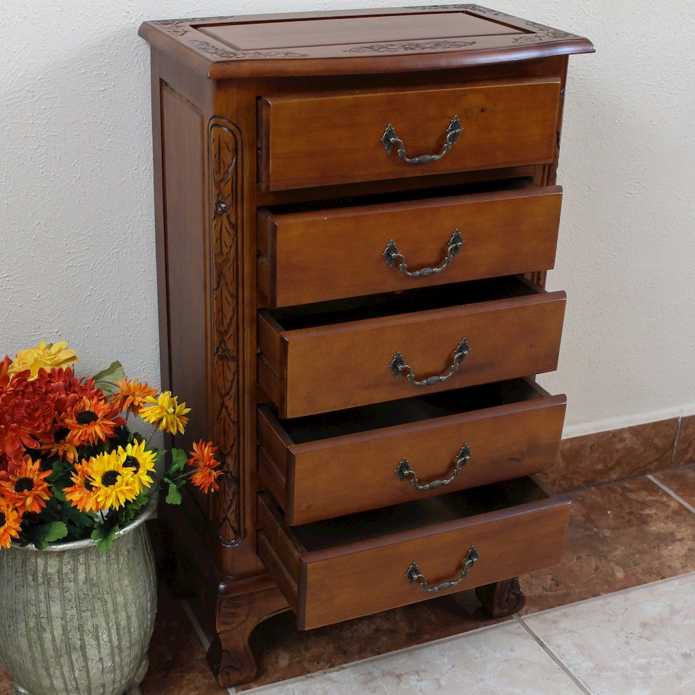 Carved Wood Five Drawer Jewelry Chest. Picture 3