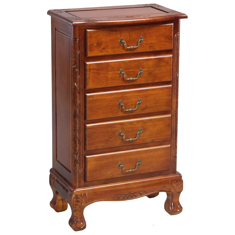 Carved Wood Five Drawer Jewelry Chest. Picture 1