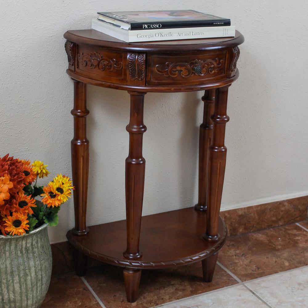 Carved Small 1/2 Moon 2-Tier Wall Table. Picture 1