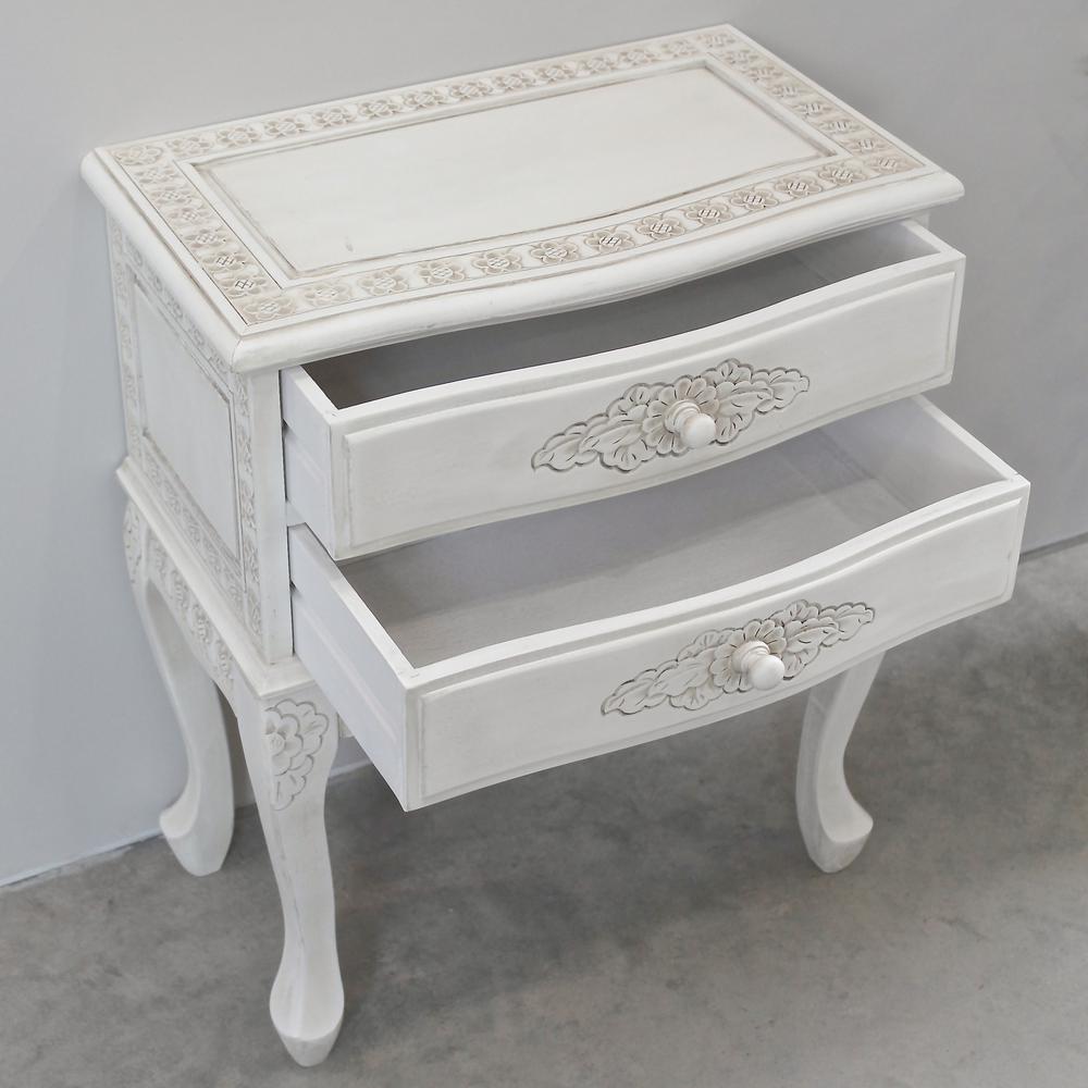 Carved Wood Two Drawer Table. Picture 1