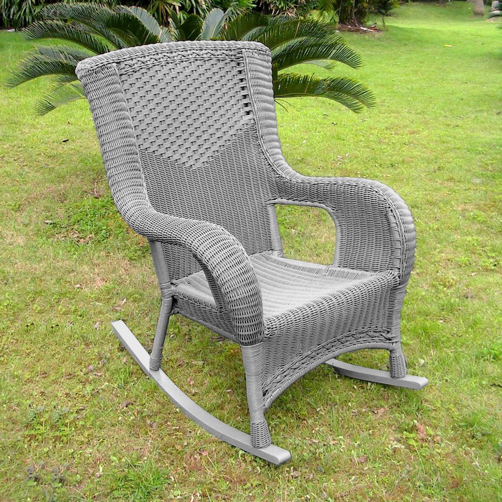 San Tropez Resin Wicker/ Aluminum Rocking Chair, Weathered Grey. Picture 1