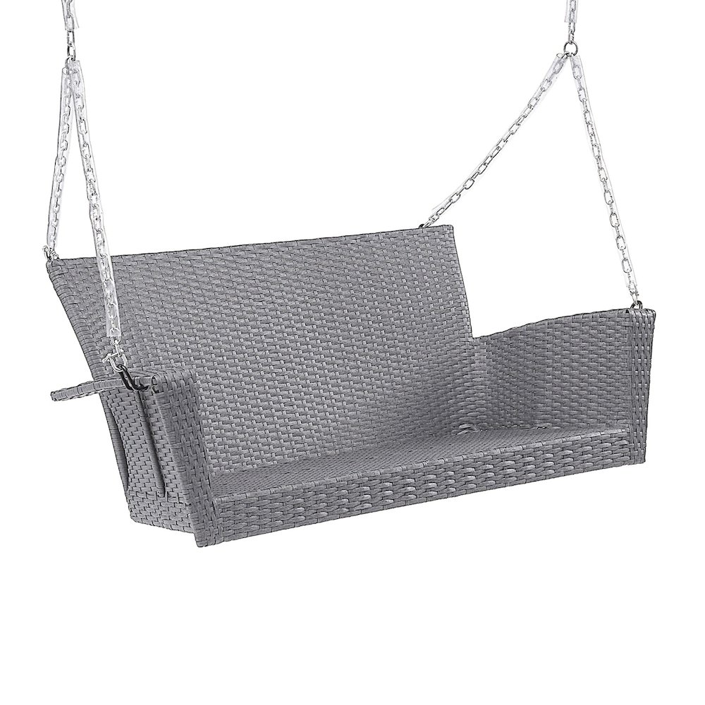 Resin Wicker/ Steel Contemporary Hanging Loveseat Swing, Weathered Grey. Picture 1