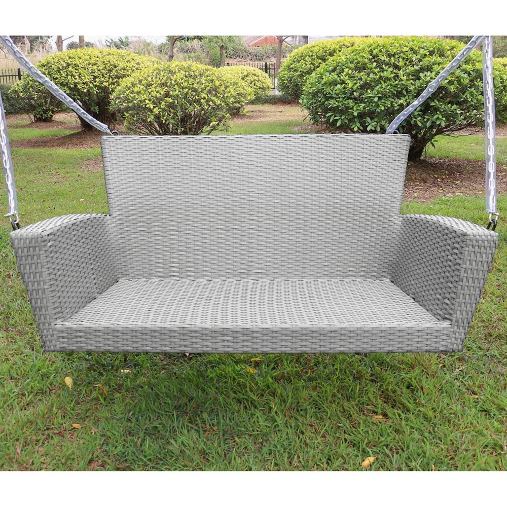 Resin Wicker/ Steel Contemporary Hanging Loveseat Swing, Weathered Grey. Picture 2