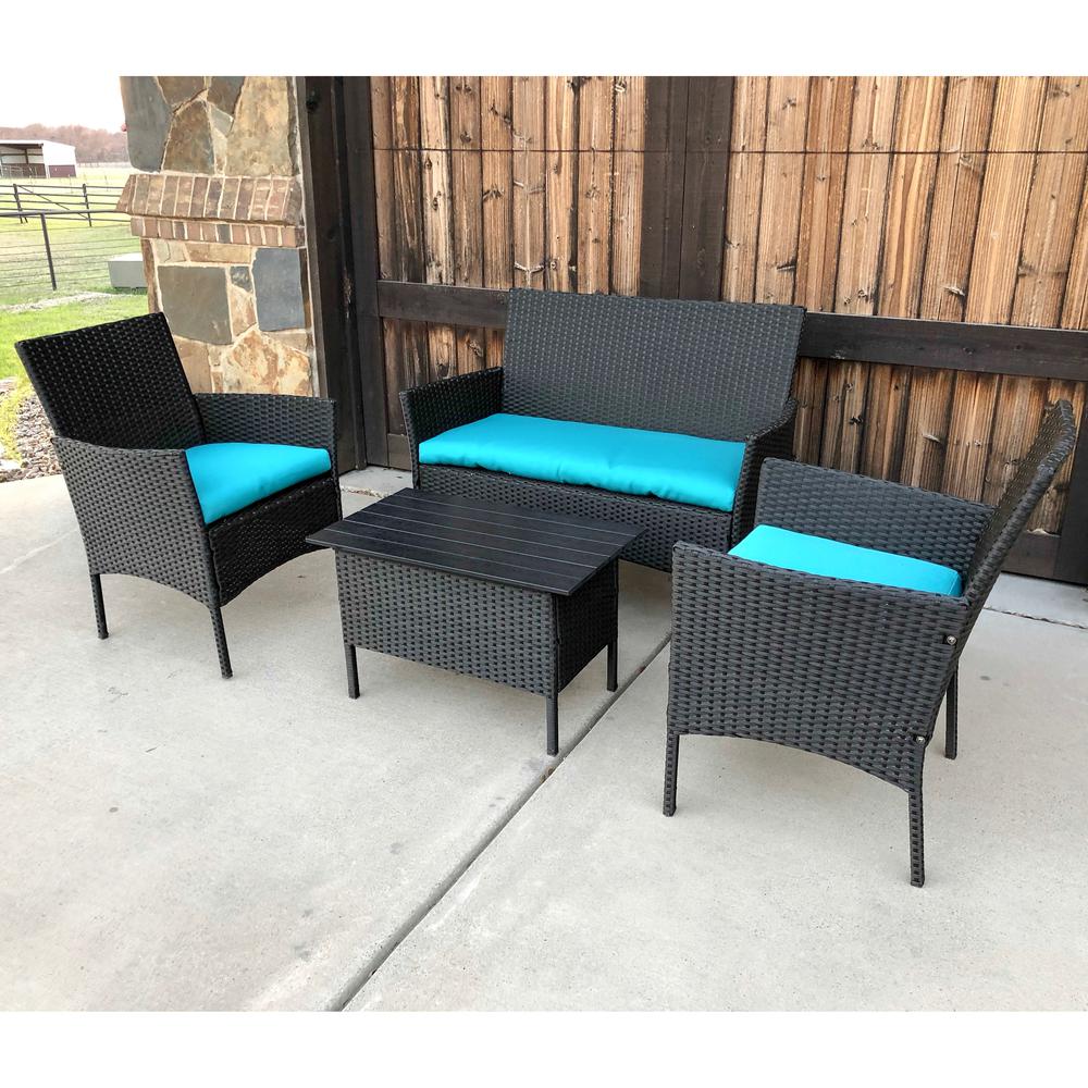 Resin Wicker/Steel Contemporary Settee Group with Cushions (Set of 4). Picture 1