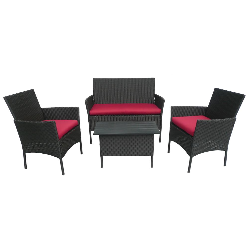 Resin Wicker/Steel Contemporary Settee Group with Cushions (Set of 4). Picture 1