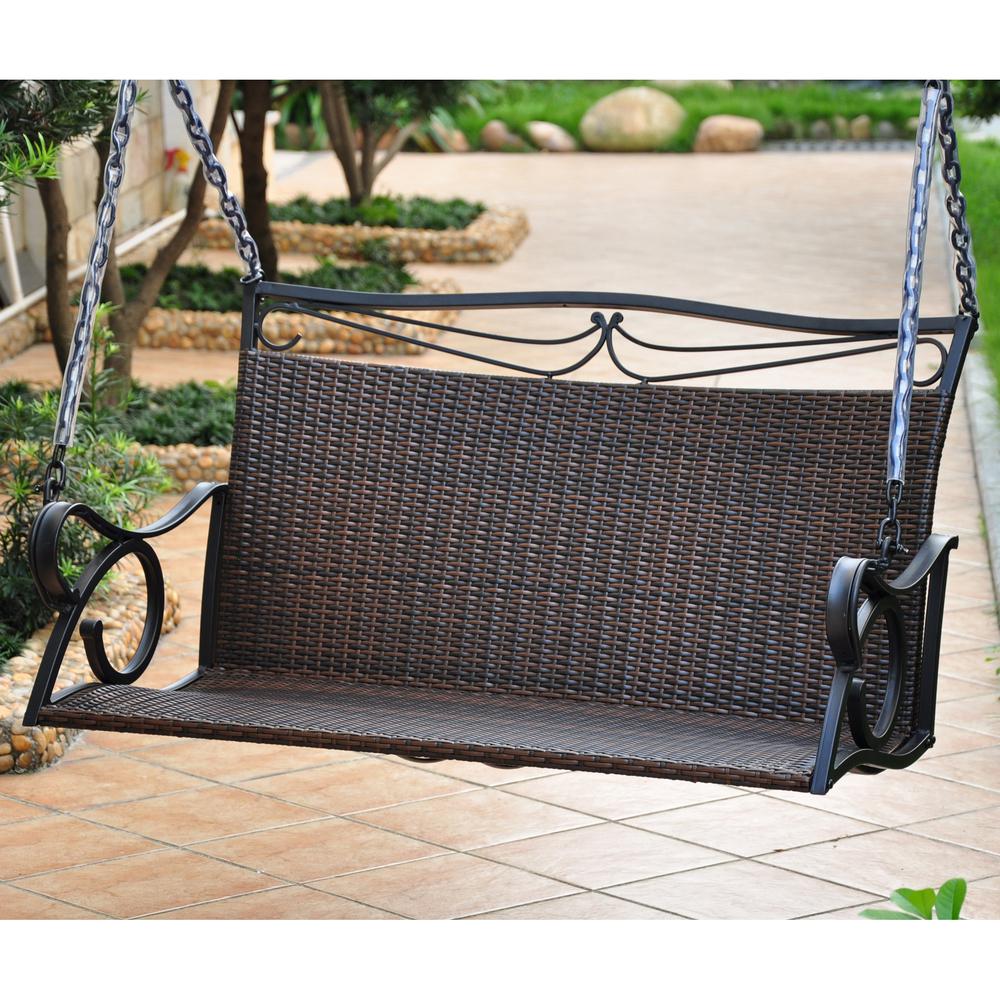 Valencia Resin Wicker/Steel Loveseat Swing - Chocolate. Picture 1