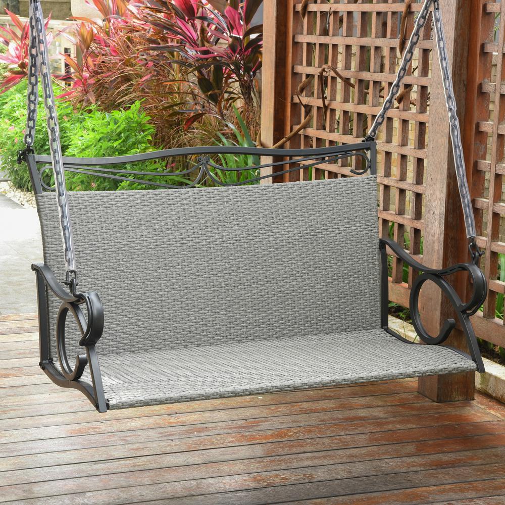 Valencia Resin Wicker/ Steel Hanging Loveseat Swing, Grey. Picture 1