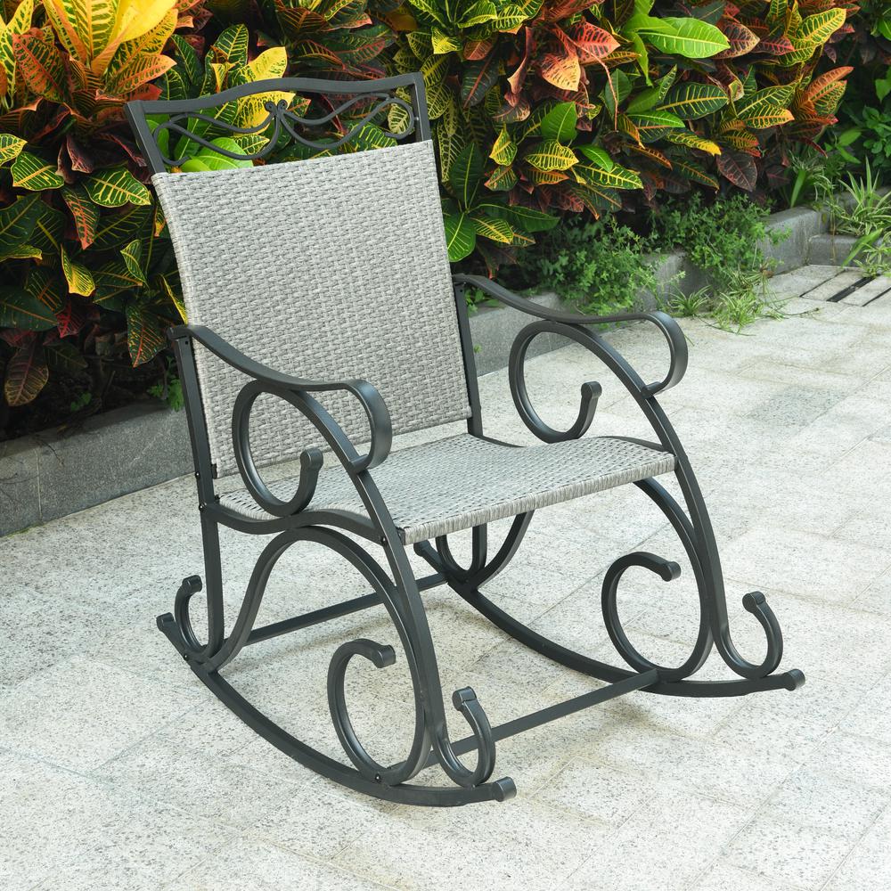Valencia Resin Wicker/ Steel Rocking Chair, Grey. Picture 1