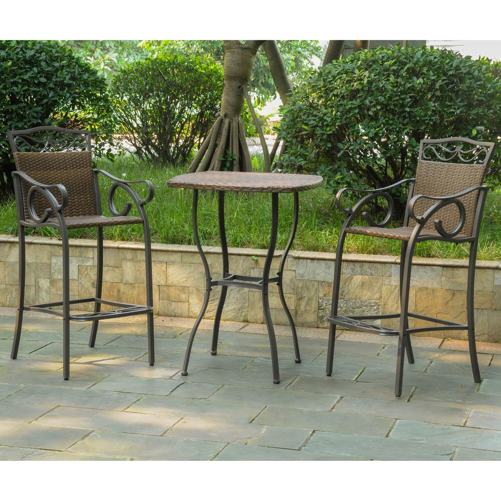 Set of 3 Valencia Resin Wicker/Steel Bar Height Bistro Group. Picture 1