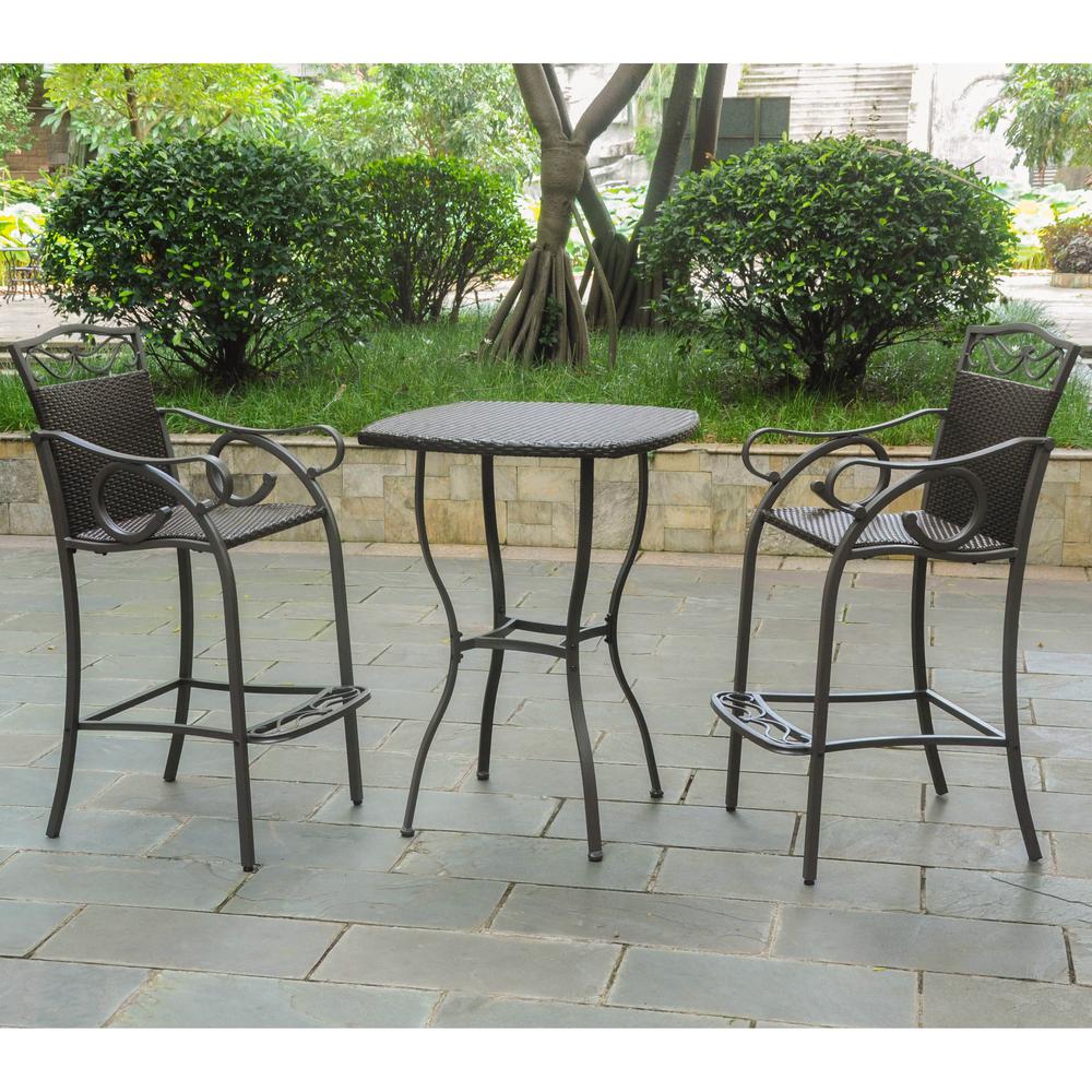 Set of 3 Valencia Resin Wicker/Steel Bar Height Bistro Group. Picture 1