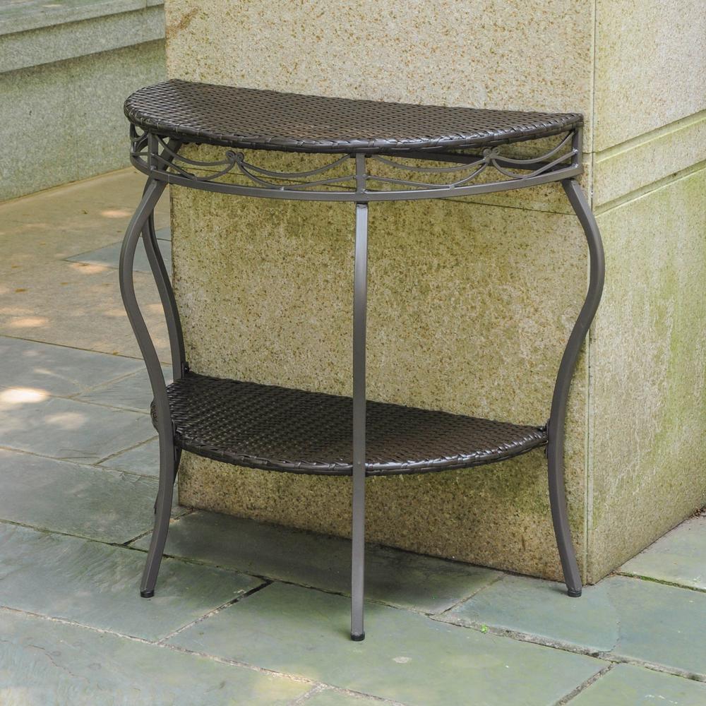 Valencia Resin Wicker/Steel Two Tier Half Moon Wall Table. Picture 1