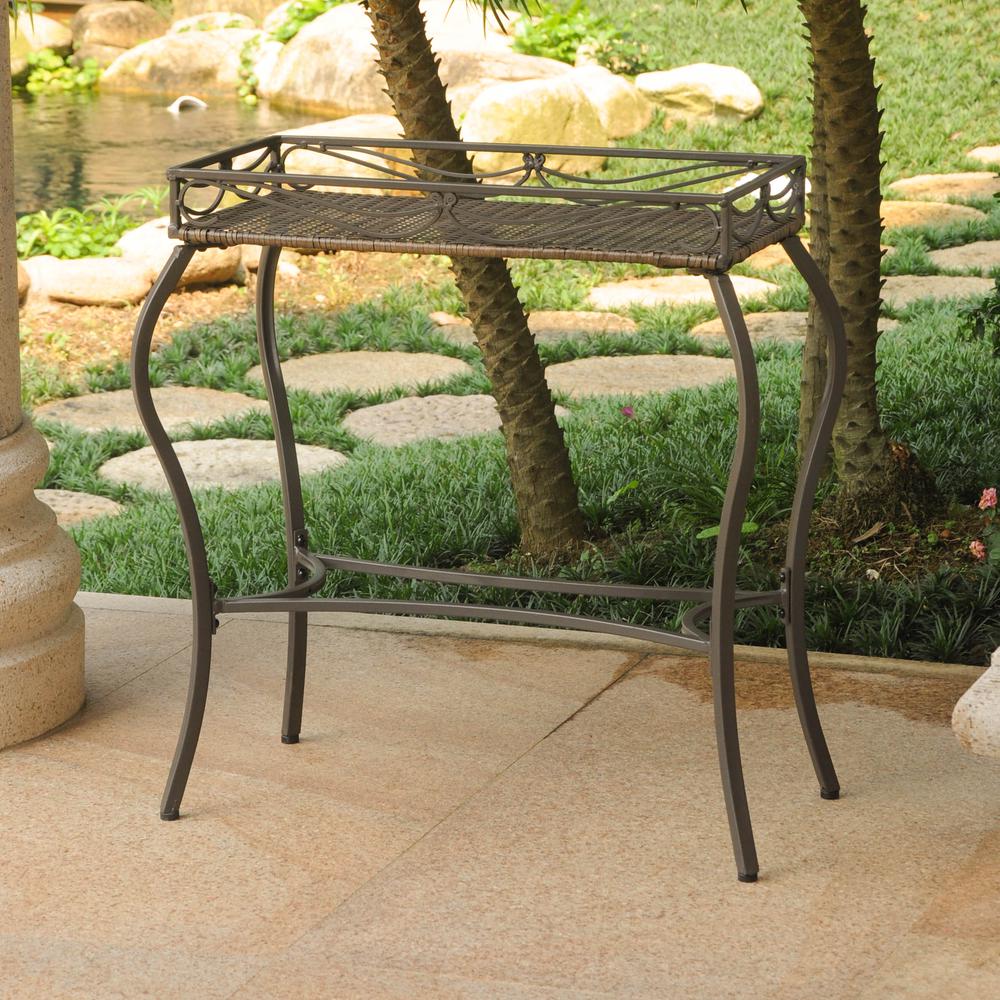 Valencia Resin Wicker/Steel Rectangular Plant Table. Picture 1