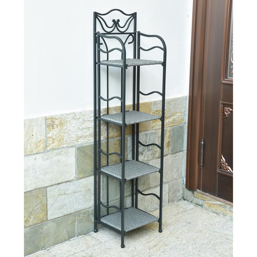 Valencia Resin Wicker/ Steel 4-tier 12-inch Wide Plant Shelf, Grey. Picture 1