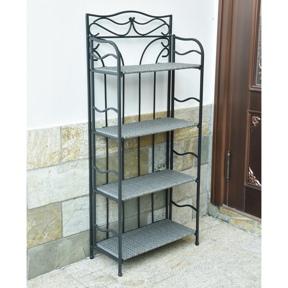 Valencia Resin Wicker/ Steel 4-tier 24-inch Wide Plant Shelf, Grey. Picture 1