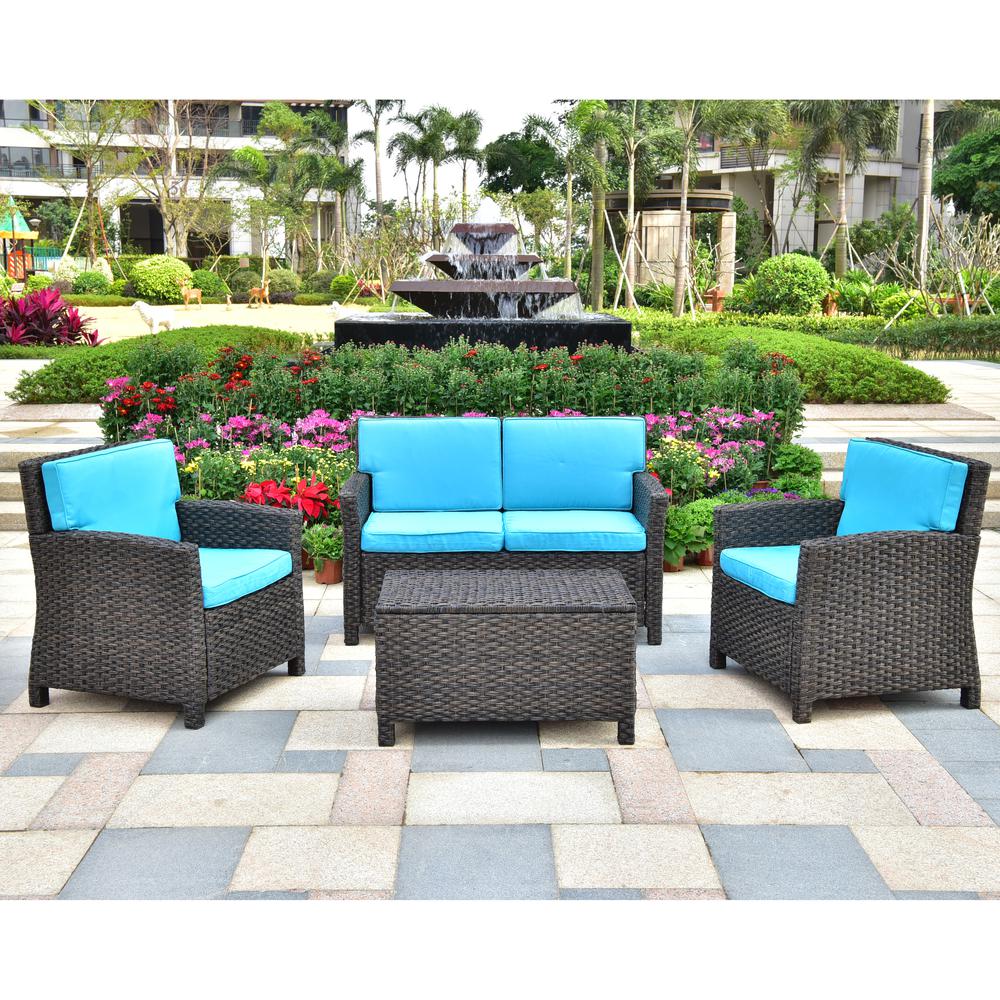 Majorca Resin Pandan Weave Contemporay Deep Seat Loveseat Group with Cushions. Picture 1