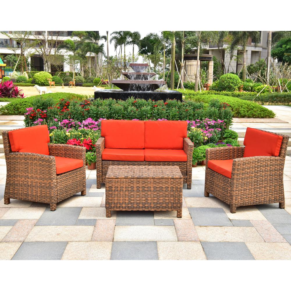 Majorca Resin Pandan Weave Contemporay Deep Seat Loveseat Group with Cushions. Picture 1