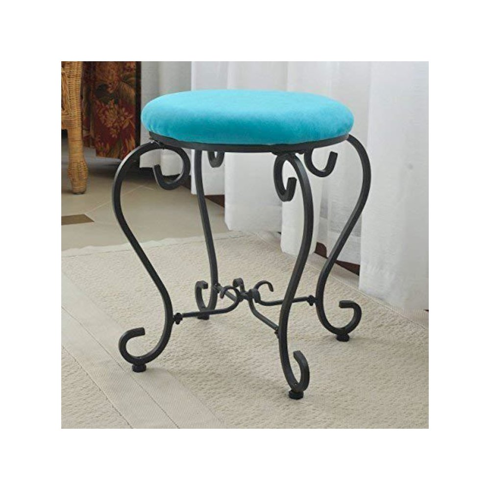 Round Iron Vanity Stool with Cushion. Picture 1