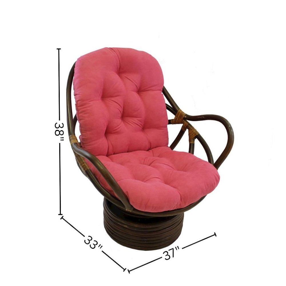 Swivel Rocker, Brown Rattan and Micro Suede Cushion, Red Plush Seating. Picture 4