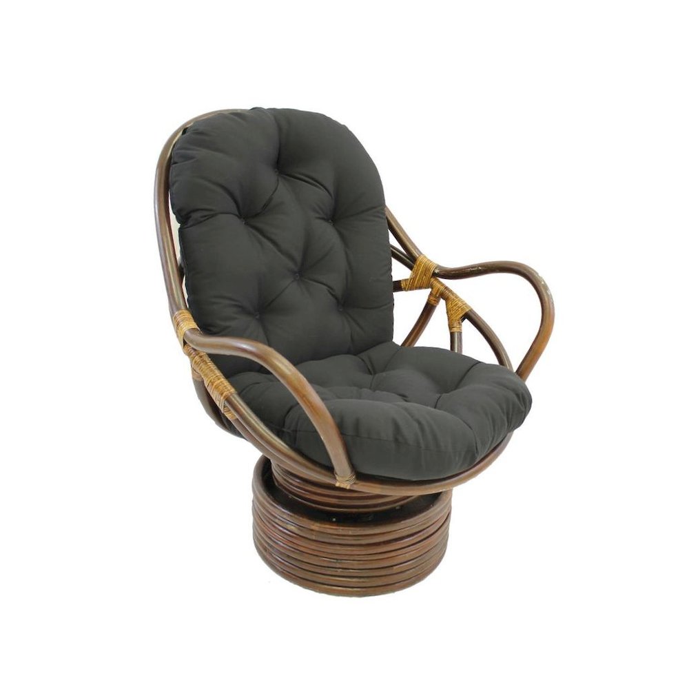 Swivel Rocker, Brown Rattan and Black Twill Cushion, Smooth Glider, Outdoor. Picture 1