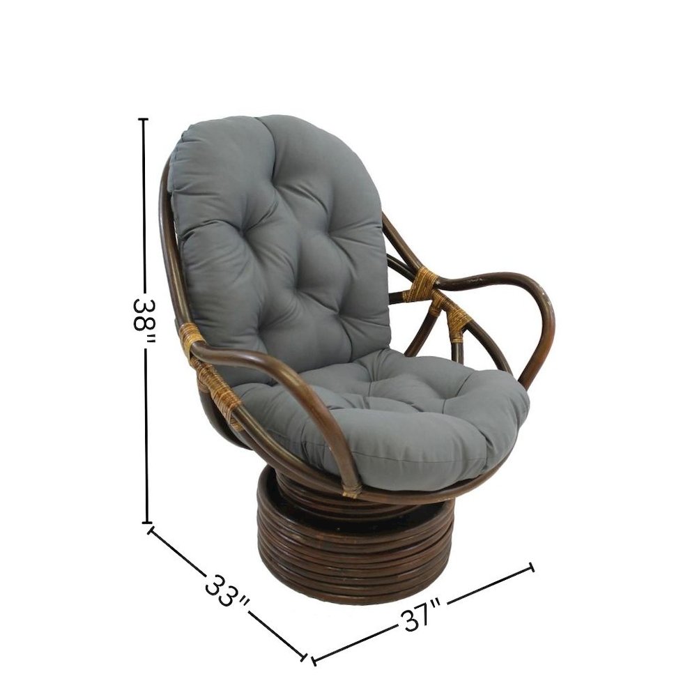 Brown Rattan Swivel Rocker, Grey Twill Cushion, Comfortable Outdoor Glider. Picture 4