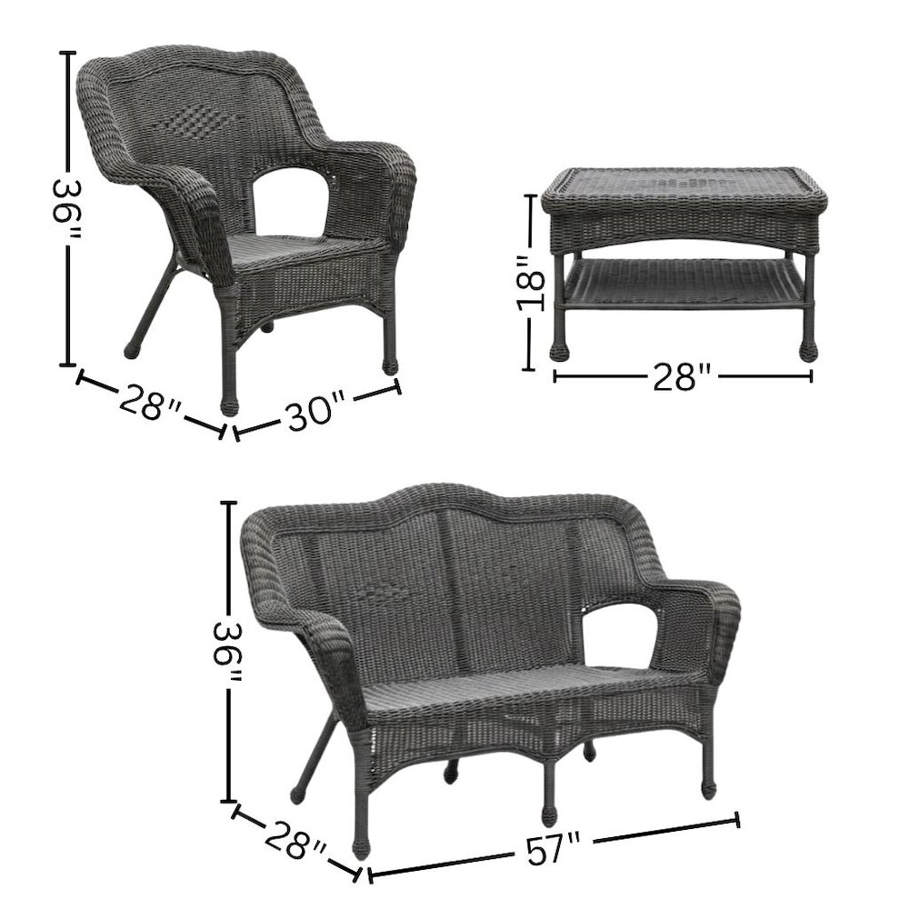 4 Piece Seating Outdoor Set, Black Wicker/Steel Loveseat with 2 Chairs and Table. Picture 4