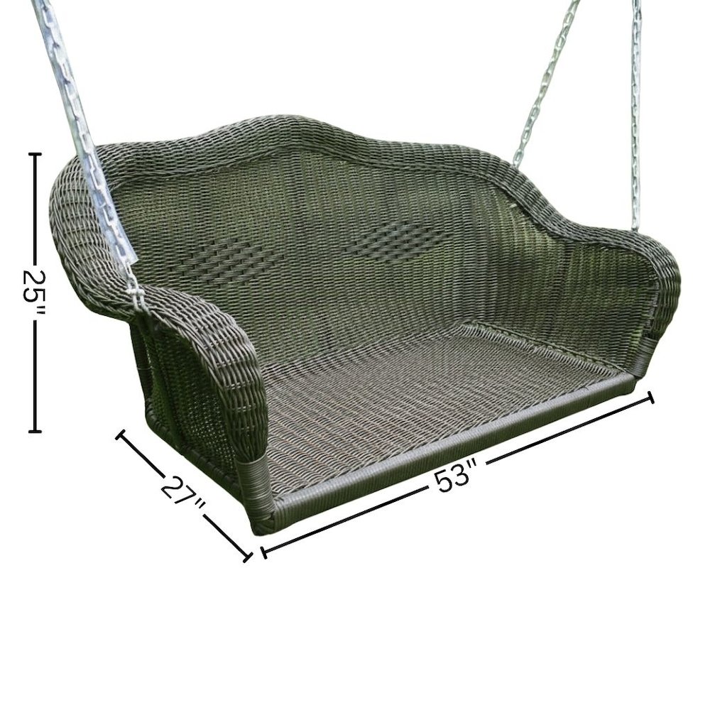 Hanging Loveseat Swing, Black Hand-Woven Wicker, Curved Steel Frame. Picture 4