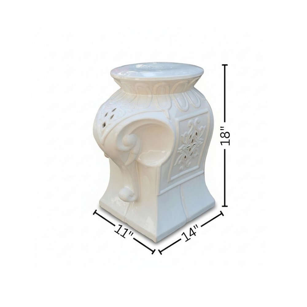 Ceramic Garden Stool, White Elephant Design, Indoor Outdoor Accent. Picture 4